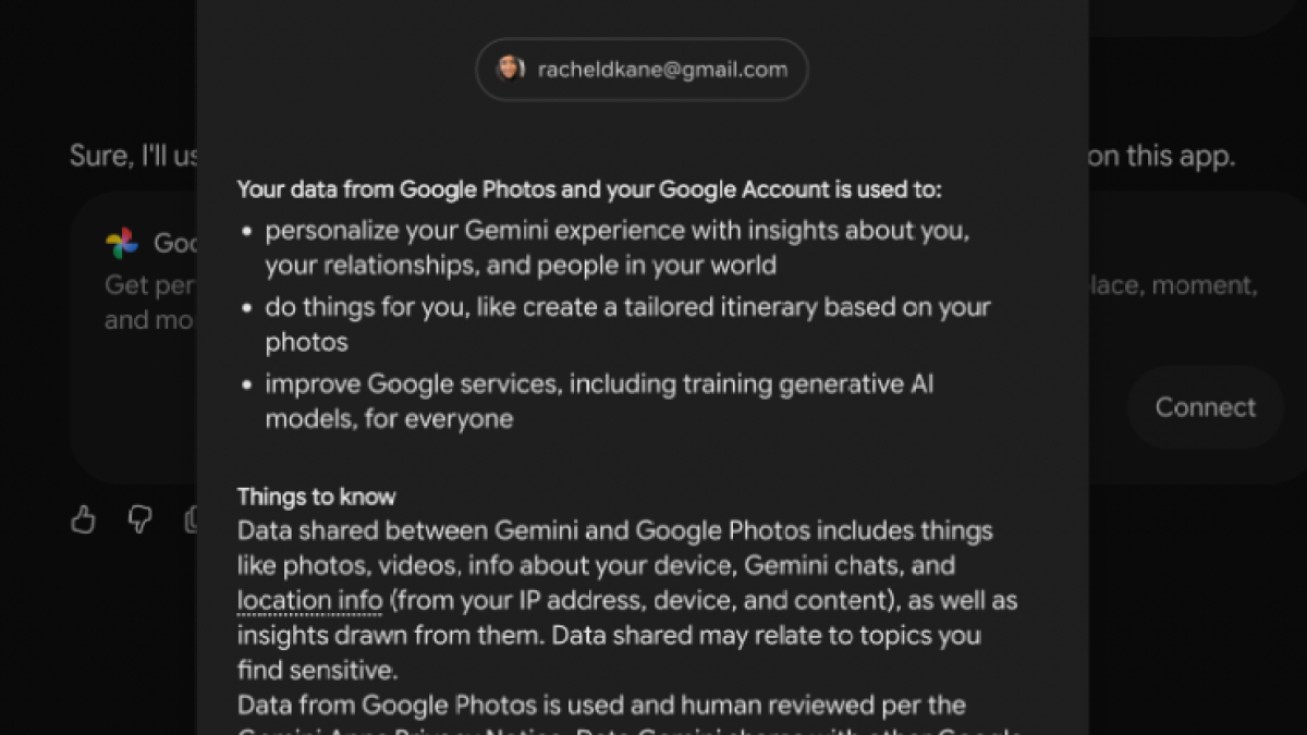 A screenshot of connecting Google Photos to Gemini