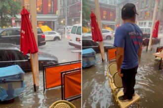Shocking video shows streets of Soho underwater as NYC is hit with heavy rain and flash flooding