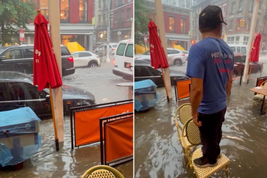 Shocking video shows streets of Soho underwater as NYC is hit with heavy rain and flash flooding