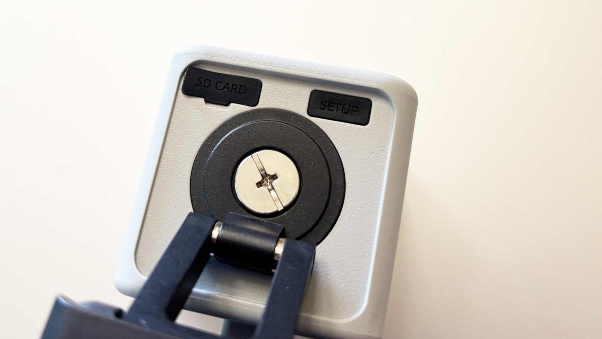 The back of a Wyze cam showing its microSD card slot.
