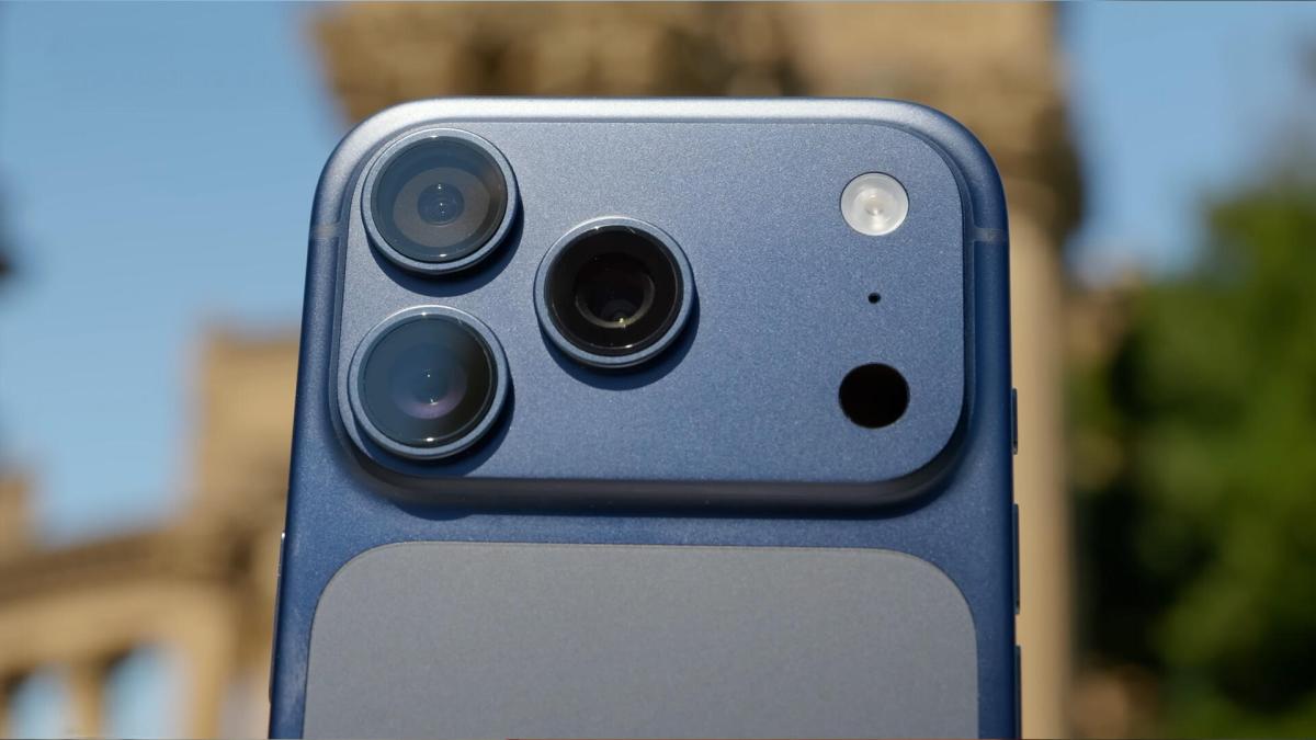 A blue iPhone 17 Pro