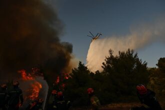 People evacuated from beach as wildfire tears through north Greece