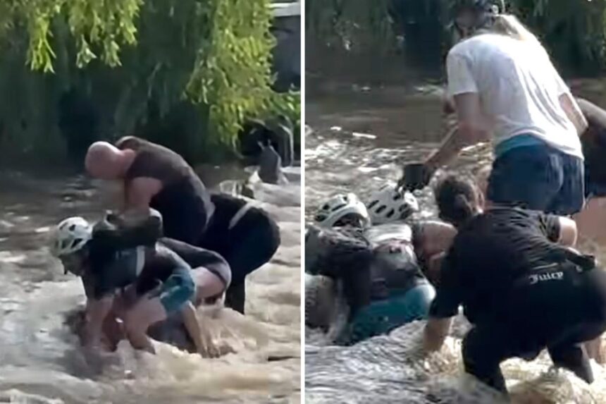 Woman miraculously survives being sucked through flood tunnel as rescuers become victims themselves trying to pull her out