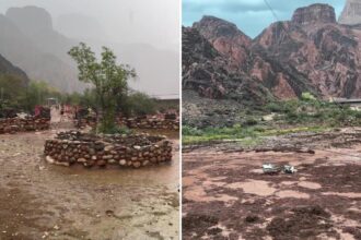 Severe flash floods knocks out central water line in Grand Canyon’s amid missing hikers search