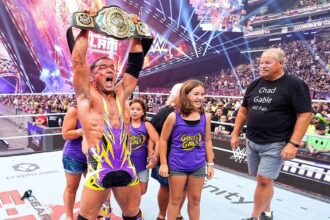 Chad Gable overcome with emotion as he beats Penta for the Intercontinental Championship at SummerSlam