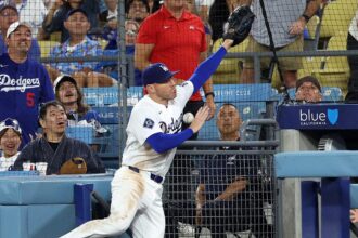 Dodgers star Freddie Freeman takes scary tumble down dugout steps trying to catch pop fly