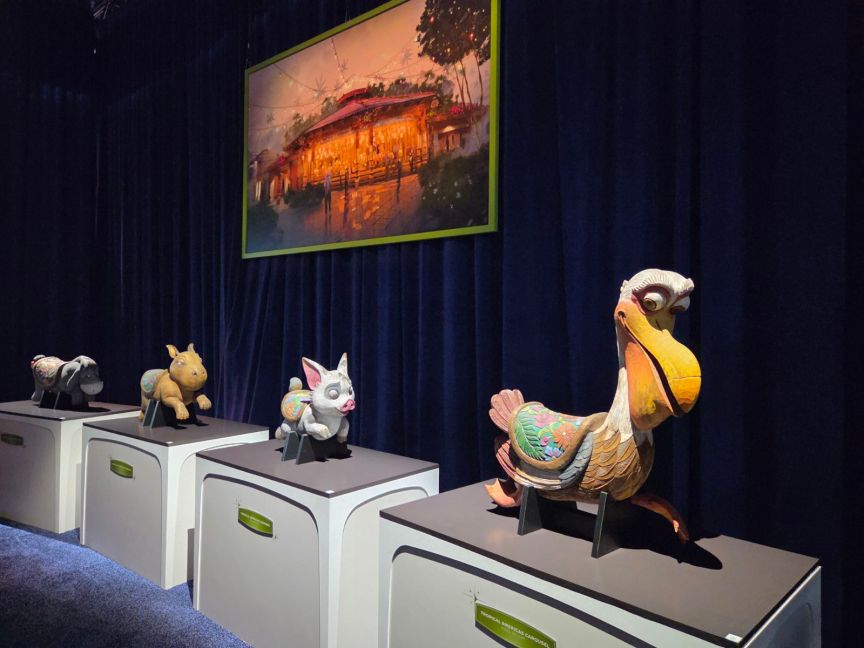 Hand-carved animals for the Tropical Americas carousel.