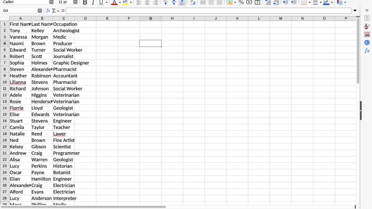 A spreadsheet in LibreOffice.