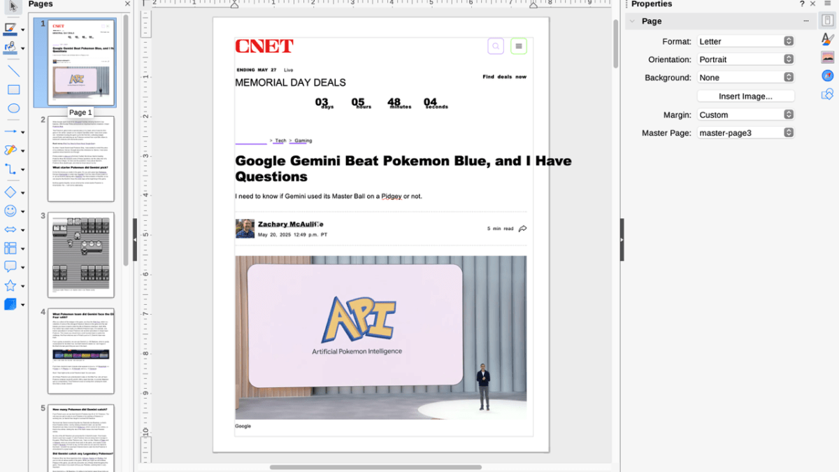 A PDF of a CNET article in LibreOffice.