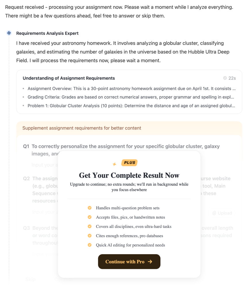 A screenshot of the AI app Gauth, used for generating assignment responses