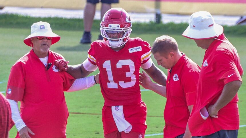 Chiefs rookie standout Cyrus Allen exits practice after scary collision with teammate Kaiir Elam