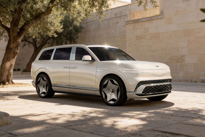 Genesis GV90 Neolun in white paint, parked