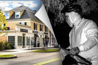 Masked helmeted prowler stalks Massachusetts mansion before slipping into woods in wealthy town: ‘It’s creepy’
