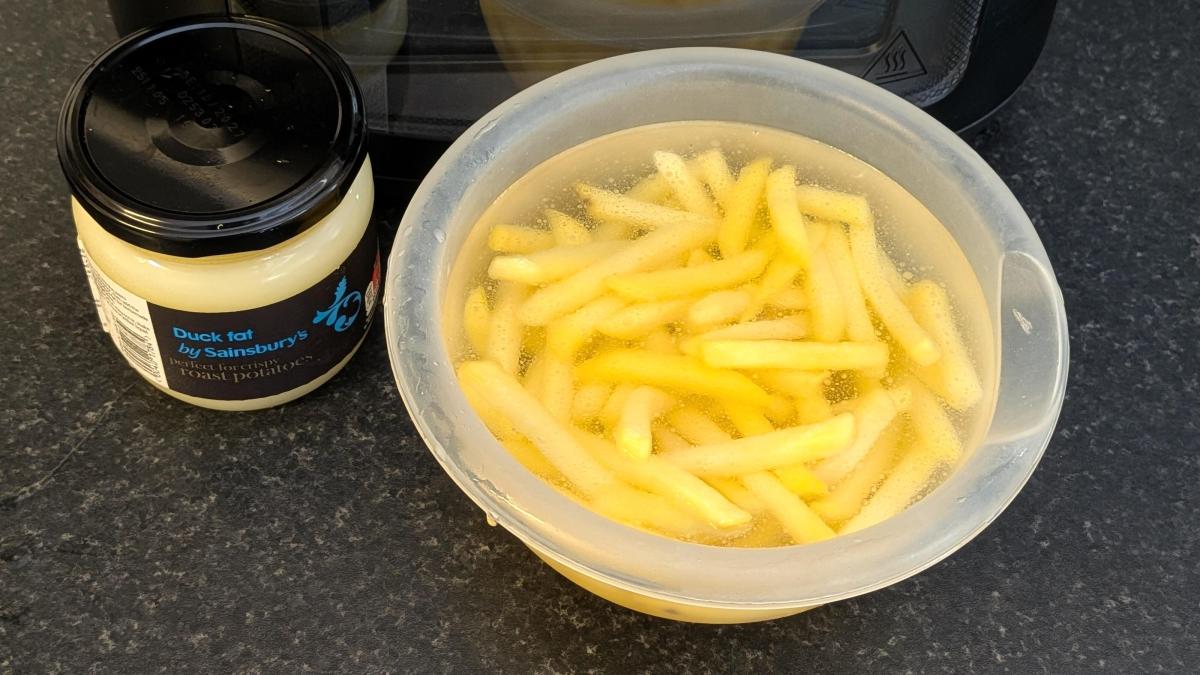 fries in bowl soaking in water