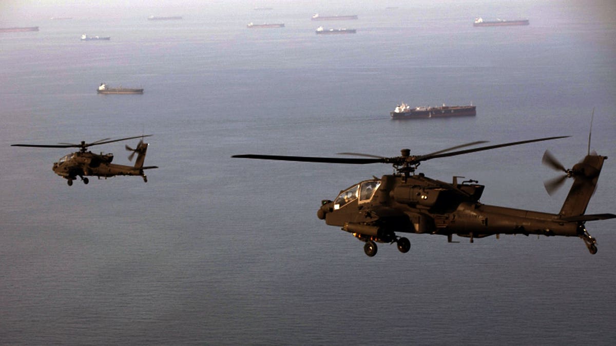 Apaches patrolling Strait of Hormuz