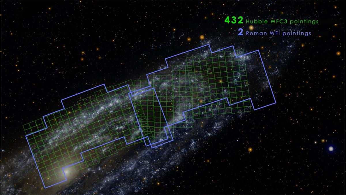Many stars in the blackness of space, with grids superimposed
