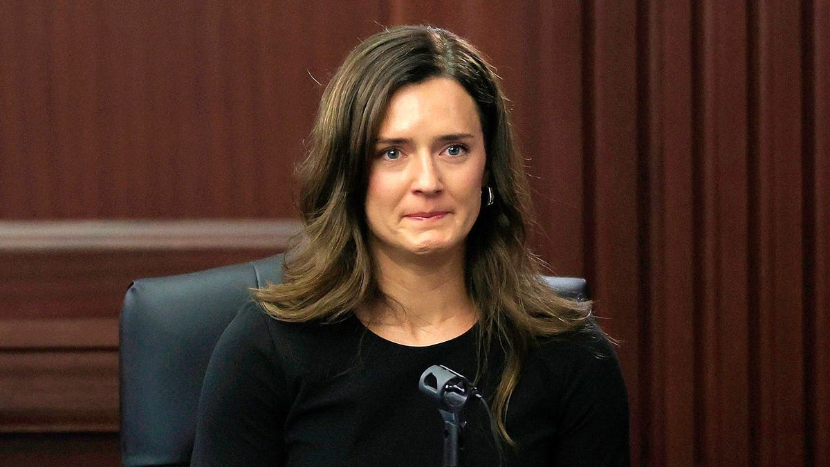 Kirsten Bridegan, widowed wife of Jared Bridegan, sits on the witness stand in the trial of Mario Fernandez Saldana at the Duval County Courthouse, Monday, Aug. 17, 2026, in Jacksonville, Florida.