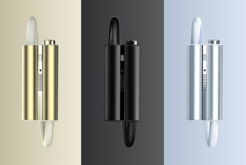 The Luffu Link wearable shown in gold, black and metallic blue.