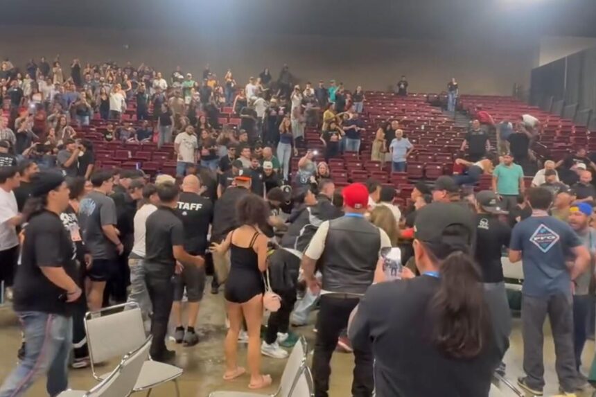 Moment mass brawl of over 100 MMA fans breaks out in California convention center