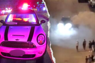 Long Island street takeover erupts as drivers block road, perform donuts, burnouts: police