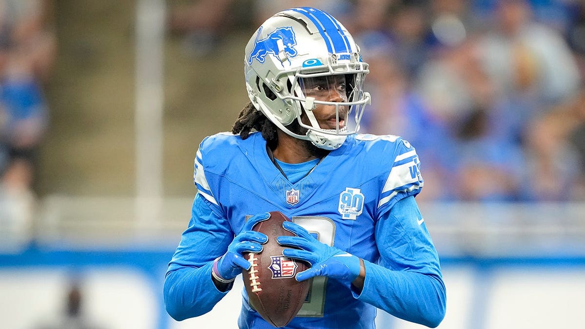 Teddy Bridgewater #50 of the Detroit Lions looks to throw the ball during a preseason game.