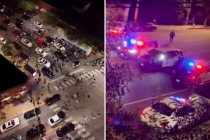 Wild drone video shows cops drop hammer on LA street takeover