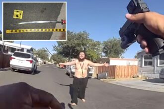 Shocking moment man with sword charges deputy in wild desert confrontation