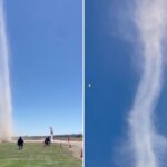 Terrifying moment massive dust devil erupts next to paragliders in California