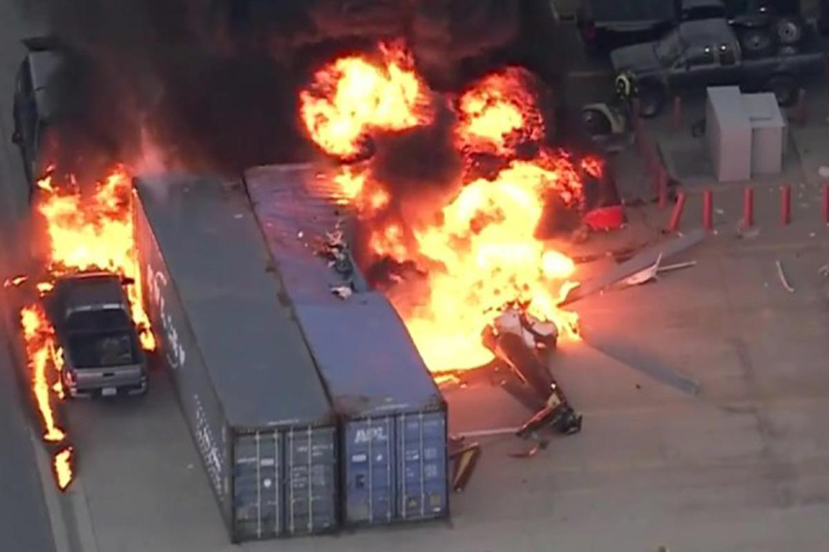 Helicopter crashes in fireball near site of deadly LA bus crash