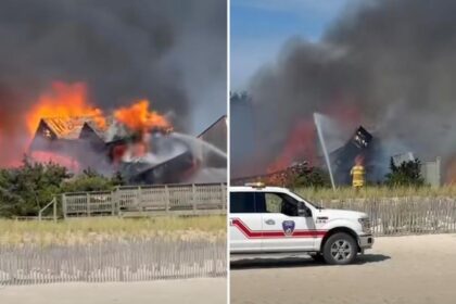 Beachfront Fire Island home reduced to rubble by raging caught-on-camera inferno