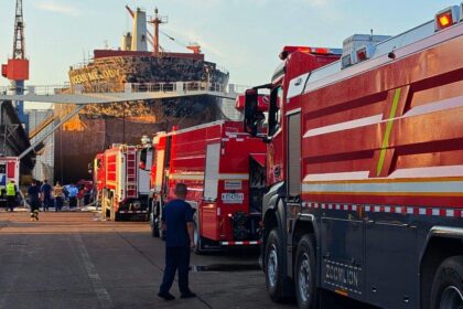 Fire aboard cargo ship undergoing repairs at busy Chinese port leaves 25 people dead, five more injured