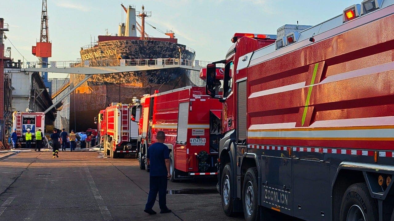 Fire aboard cargo ship undergoing repairs at busy Chinese port leaves 25 people dead, five more injured