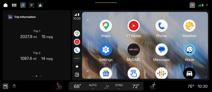 GM split view, this time with Android Auto on the right and trip information on the left