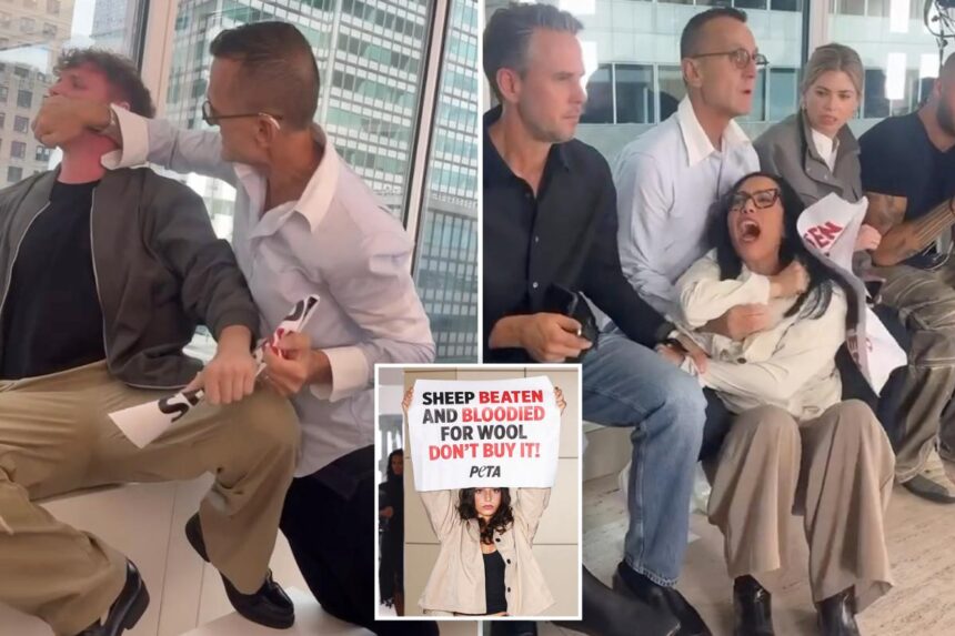 NYFW honcho tackles PETA protesters in wild caught-on-video scene in front of A-listers 