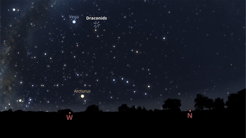 A graphic showing where the Draconids meteor shower is going to be.