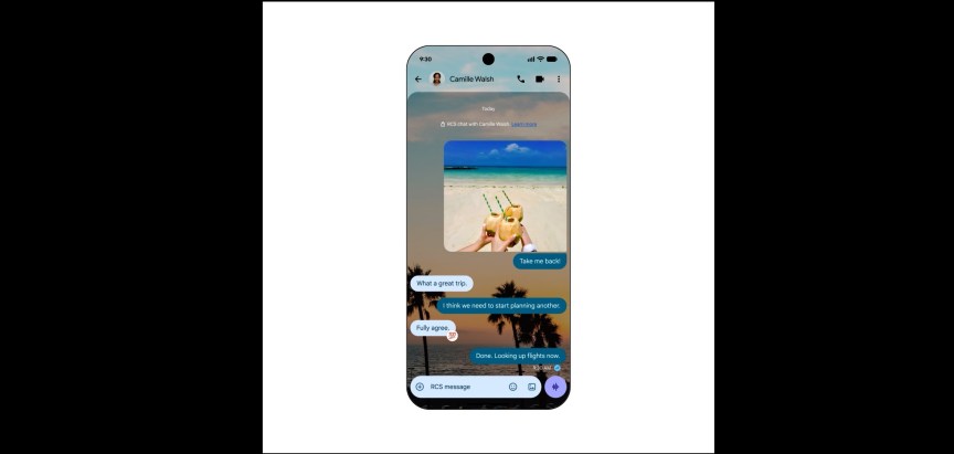 A background photo of a beach in a group chat.