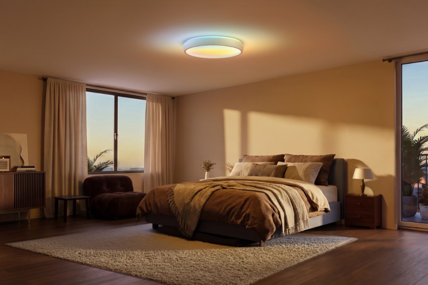 Govee sunrise ceiling light in bedroom.