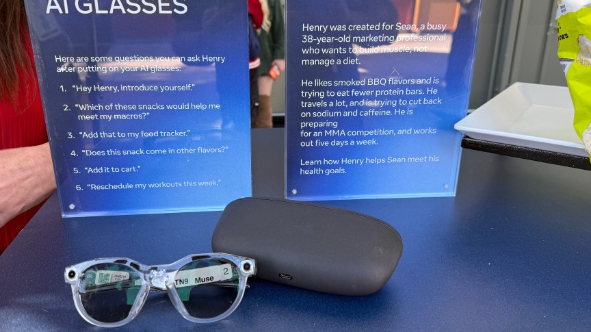 Meta's AI glasses demoing Muse at a kiosk at a Meta event
