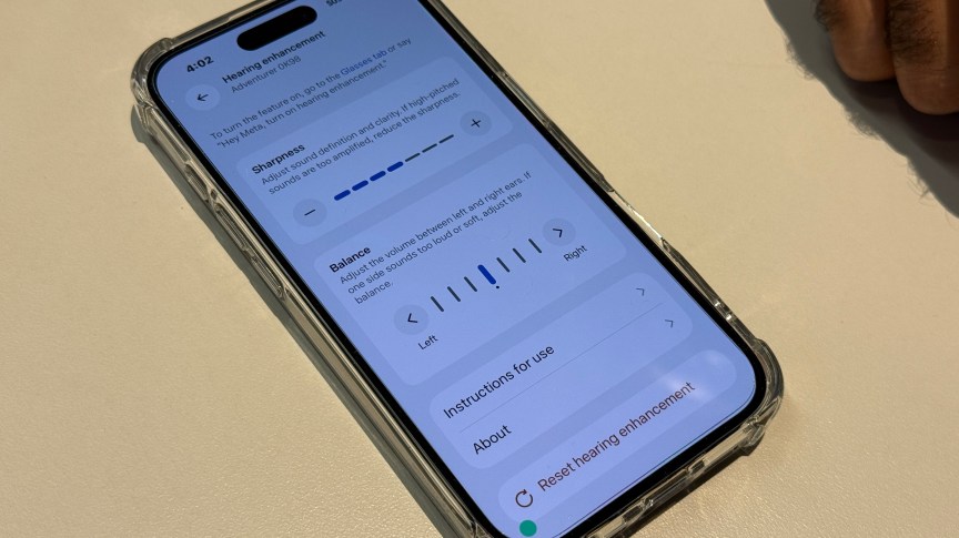The phone app interface for Meta's Hearing Enhancement coming to glasses