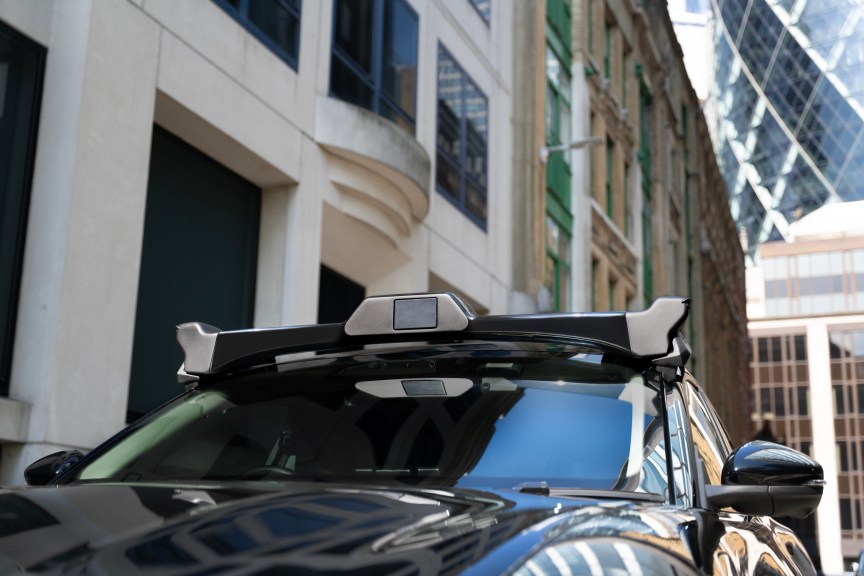 A close-up of the sensors atop Uber and Wayve's robotaxi.