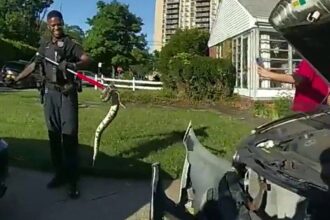New Jersey police pull out 3-foot python from woman’s car grille, bodycam video shows