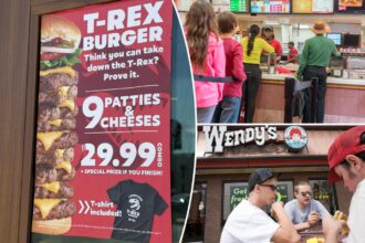 Previously banned Wendy’s burger of Jurassic proportions returns — daring customers to eat 9 patties in 9 minutes