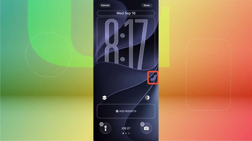 An iPhone lock screen with the corner of the clock outlined.