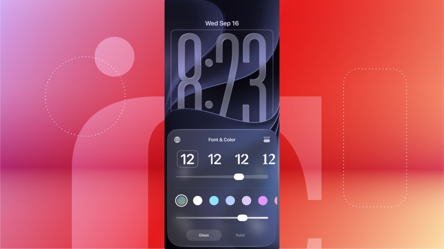 The lock screen font and color menu opened on an iPhone.
