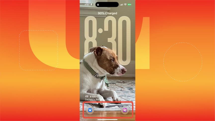 Different colorful widgets outlined on an iOS lock screen.
