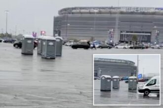 Wind-propelled portable toilets make a run for it at MetLife Stadium