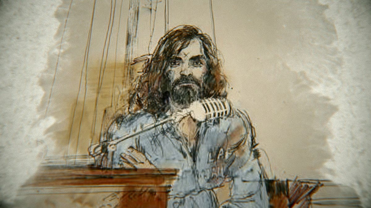 Charles Manson in a still from Netflix's Conversations with a Killer: The Charles Manson Tapes.