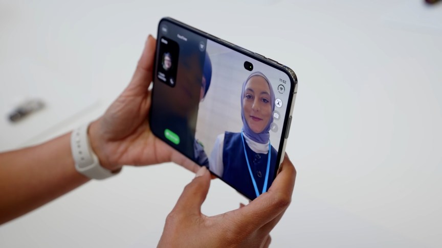 The iPhone Duo with the FaceTime camera activated.