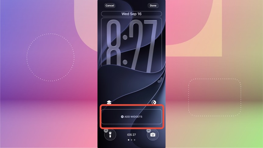 The widgets dock outlined on an iPhone lock screen.