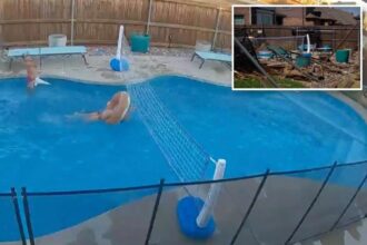 Wild video shows moment car smashes through Texas backyard — narrowly missing kids playing in pool